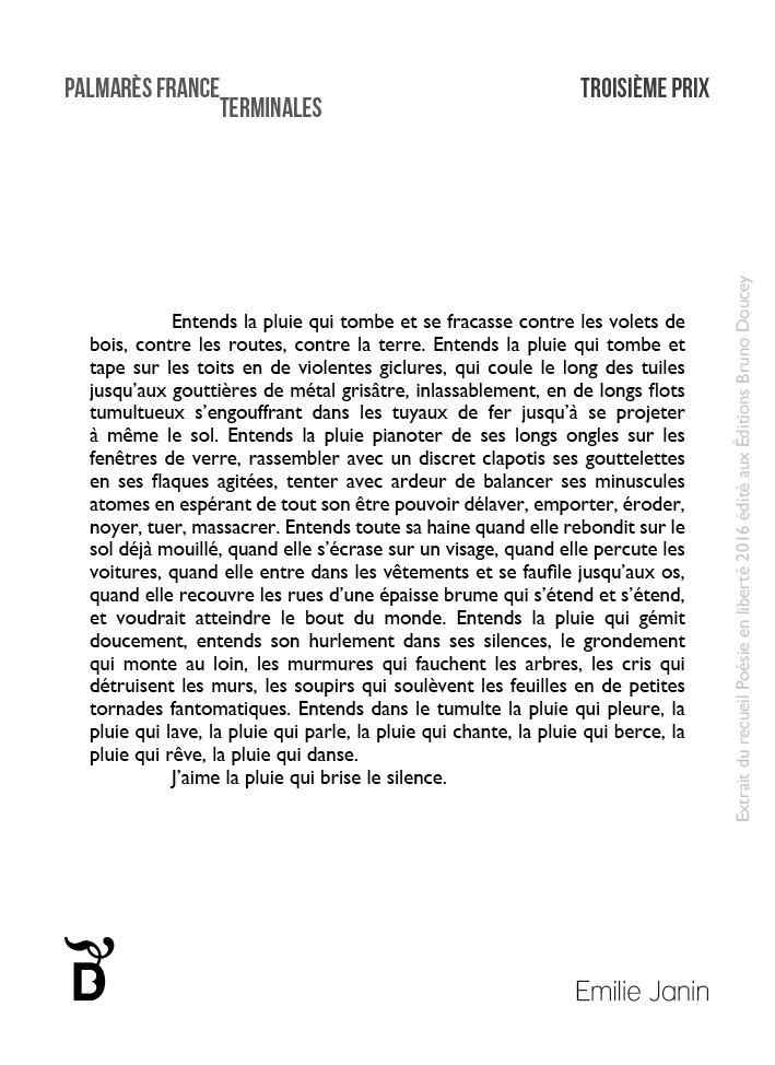 Entends la pluie qui tombe écrit par Emilie Janin