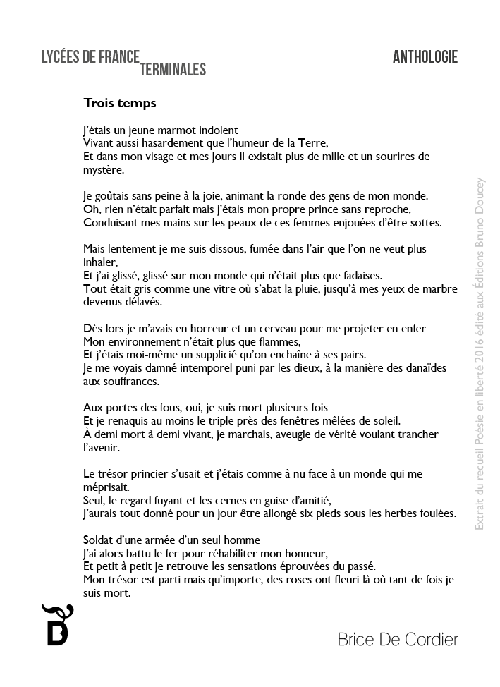 Trois temps écrit par Brice De Cordier