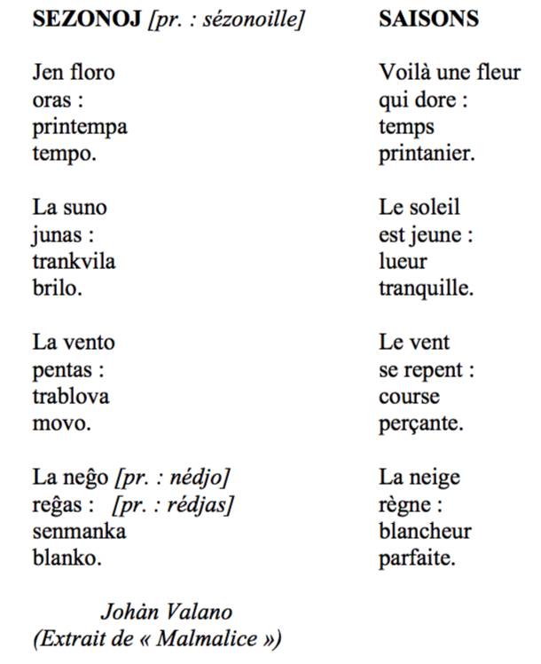 Poème Esperanto-Français