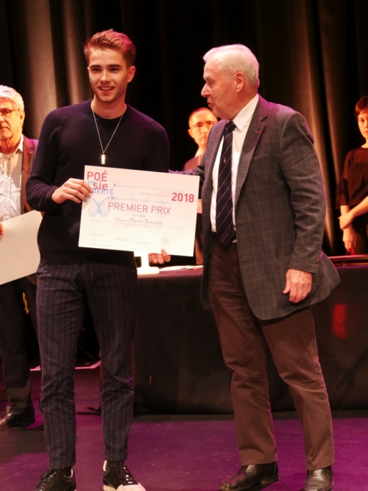 André Henry, ancien Ministre du Temps libre et Martin Tronchon, Lycée Saint-Just - Lyon (69) 1er prix des Terminales