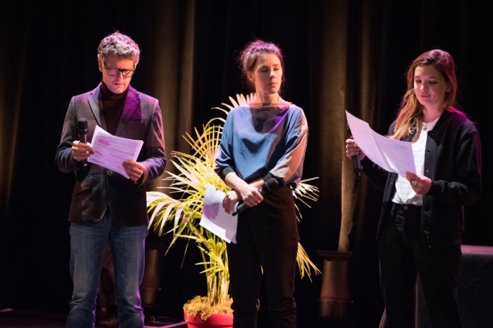 les comédiens Frédéric Gorny, Hane Mathisen Haga, Coline Béal