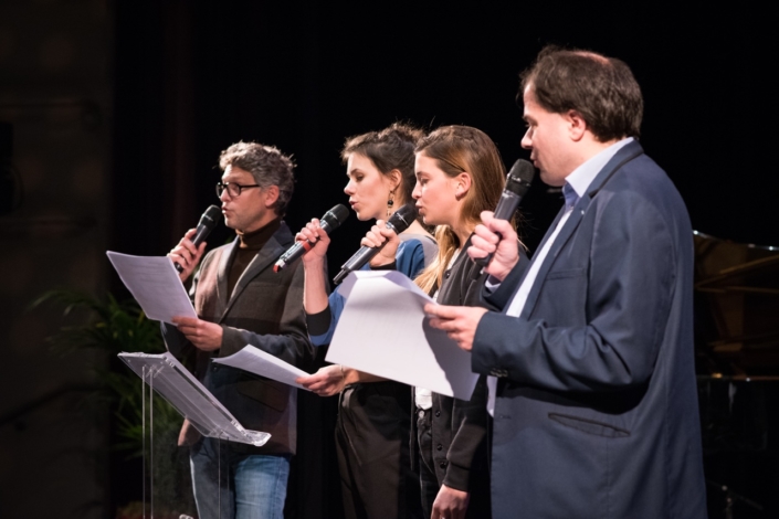 Les comédiens Frédéric Gorny, Hane Mathisen Haga, Coline Béal et le Directeur artistique Matthias Vincenot