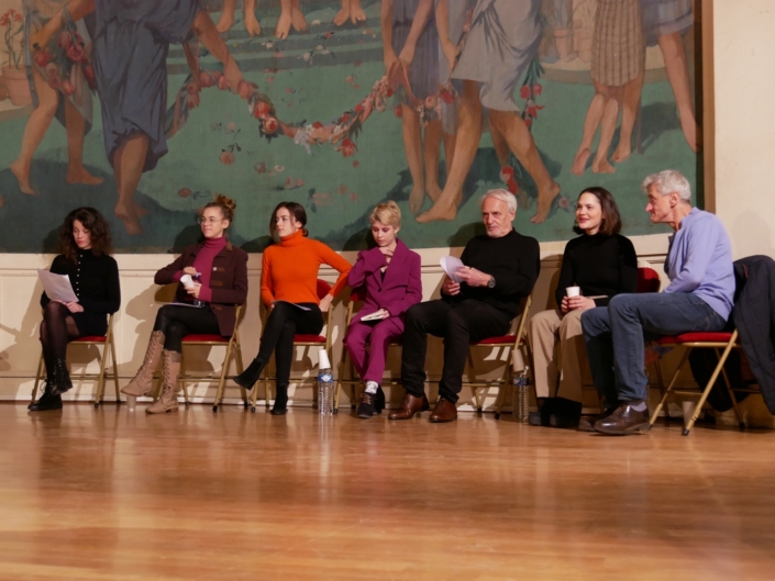 les comédiens Alexandra Oppo, Margot Lourdet, Lou Gala, Léa Furic, Didier Flamand, Clémence Boisnard et Pierre Aussedat