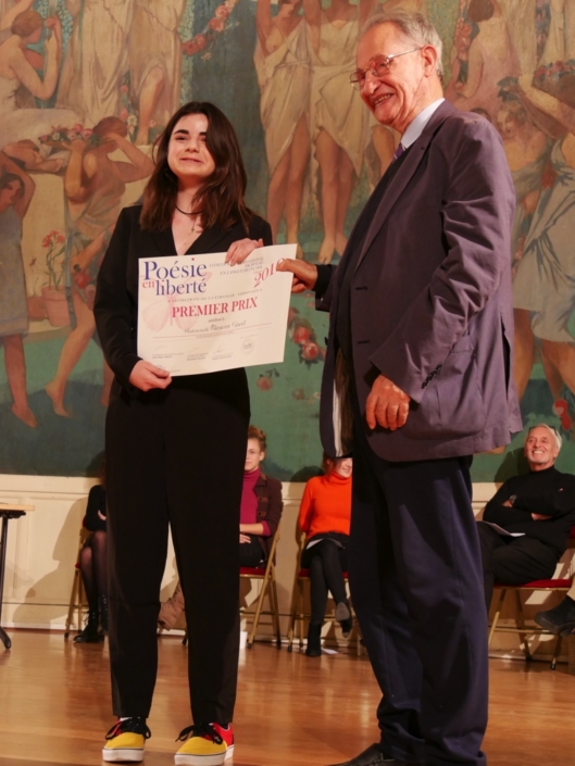 Bleuenn Gacel et Pierre Brunel, Président d’honneur de Poésie en liberté, Président du CH