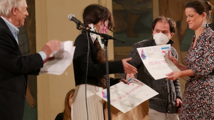 Salvatore Adamo, Sophie Struillou-Smyrnelis, Bertille de la Broïse, ministère de l’Éducation nationale de la jeunesse et du sport. Conseillère Livre et Lecture, Mission Education artistique et culturelle